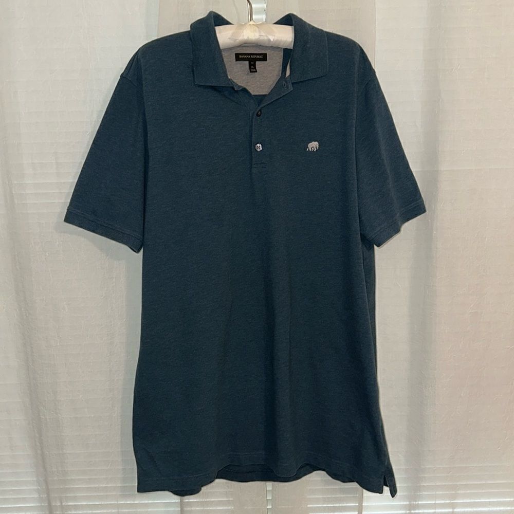 BR XL Tall Teal Blue Gray Embroidered Elephant Logo Short Sleeve Cotton Polo